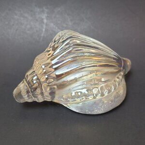 Vintage Clear Iridescent Glass Tulip Seashell Paperweight Bubbles